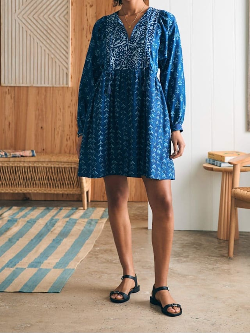 Faherty Solstice Cotton Silk Blend Mini Dress in Blue Size Medium